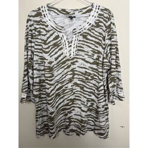 Talbots Women’s 3/4 Sleeve Zebra Print Top Size 2X Vacation Resortwear